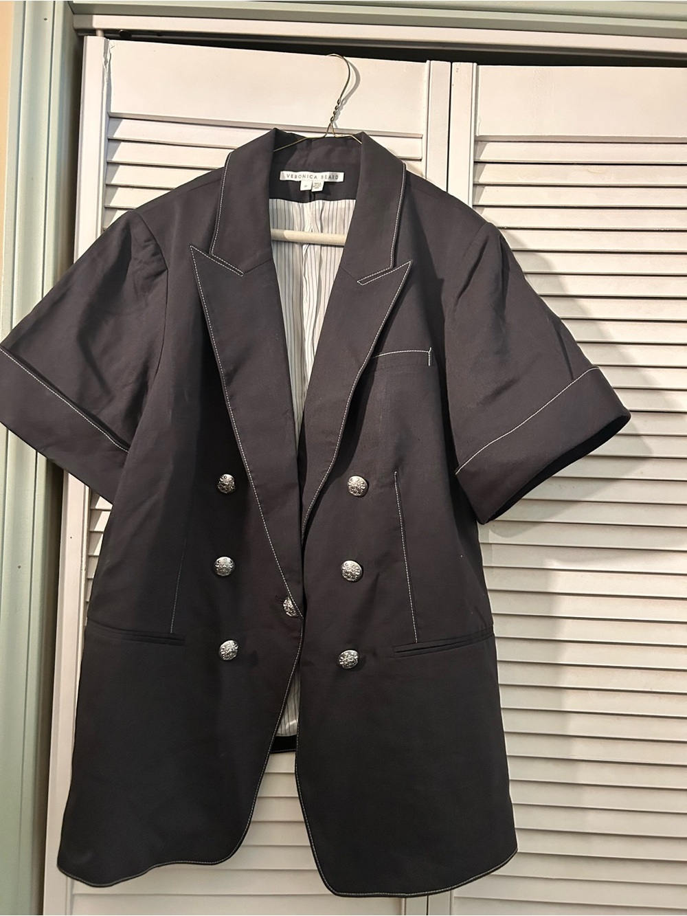 Veronica Beard Dark Navy Short-Sleeve Double-Breasted Blazer